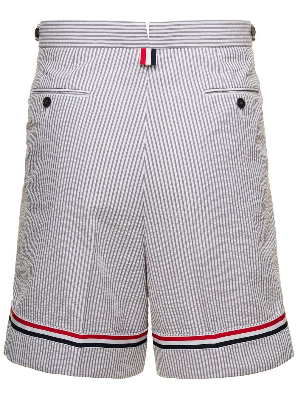 Shop Thom Browne Striped Tailored Shorts In White Cotton Man In Grey