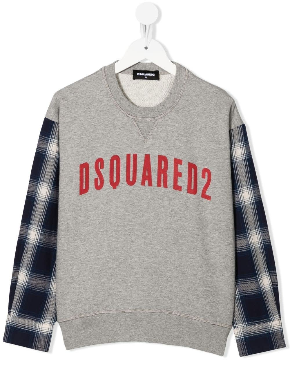 Dsquared2 Kids Grey Sweatshirt With Logo And Check Pattern