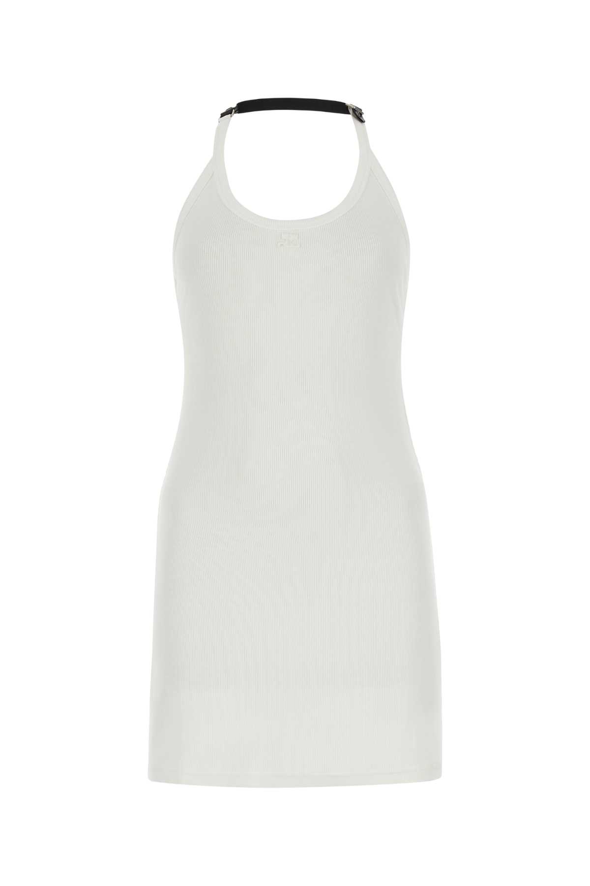 Courrèges White Stretch Cotton Fitted Mini Dress