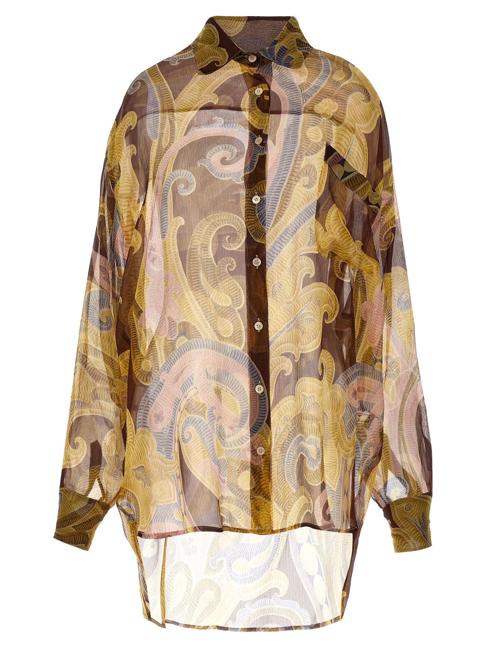 Shop Etro Printed Silk Shirt In Brown/yellow