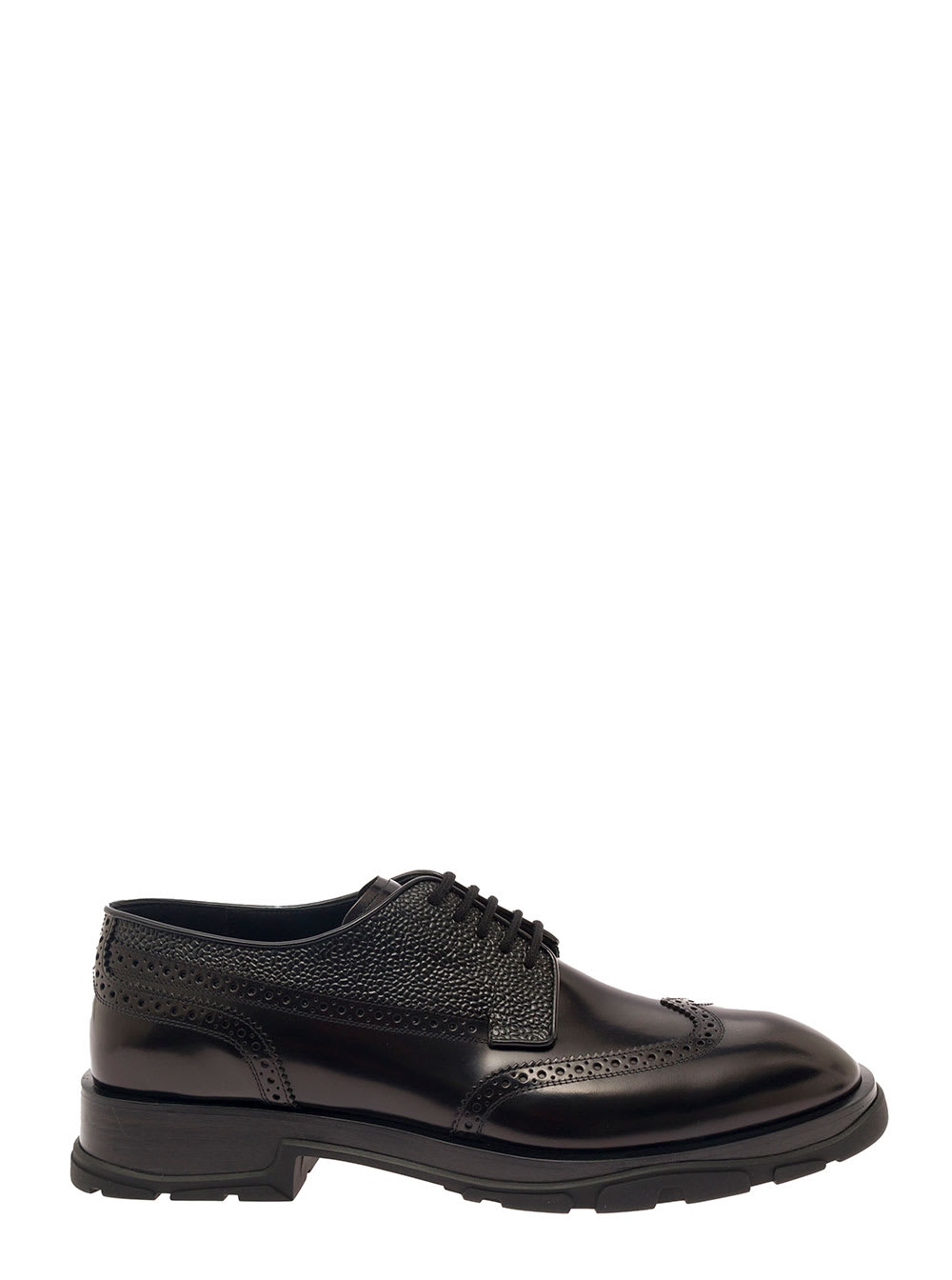 Shop Alexander Mcqueen Black Lace-up Shoes With Quarter-brogue Detail In Leather Man