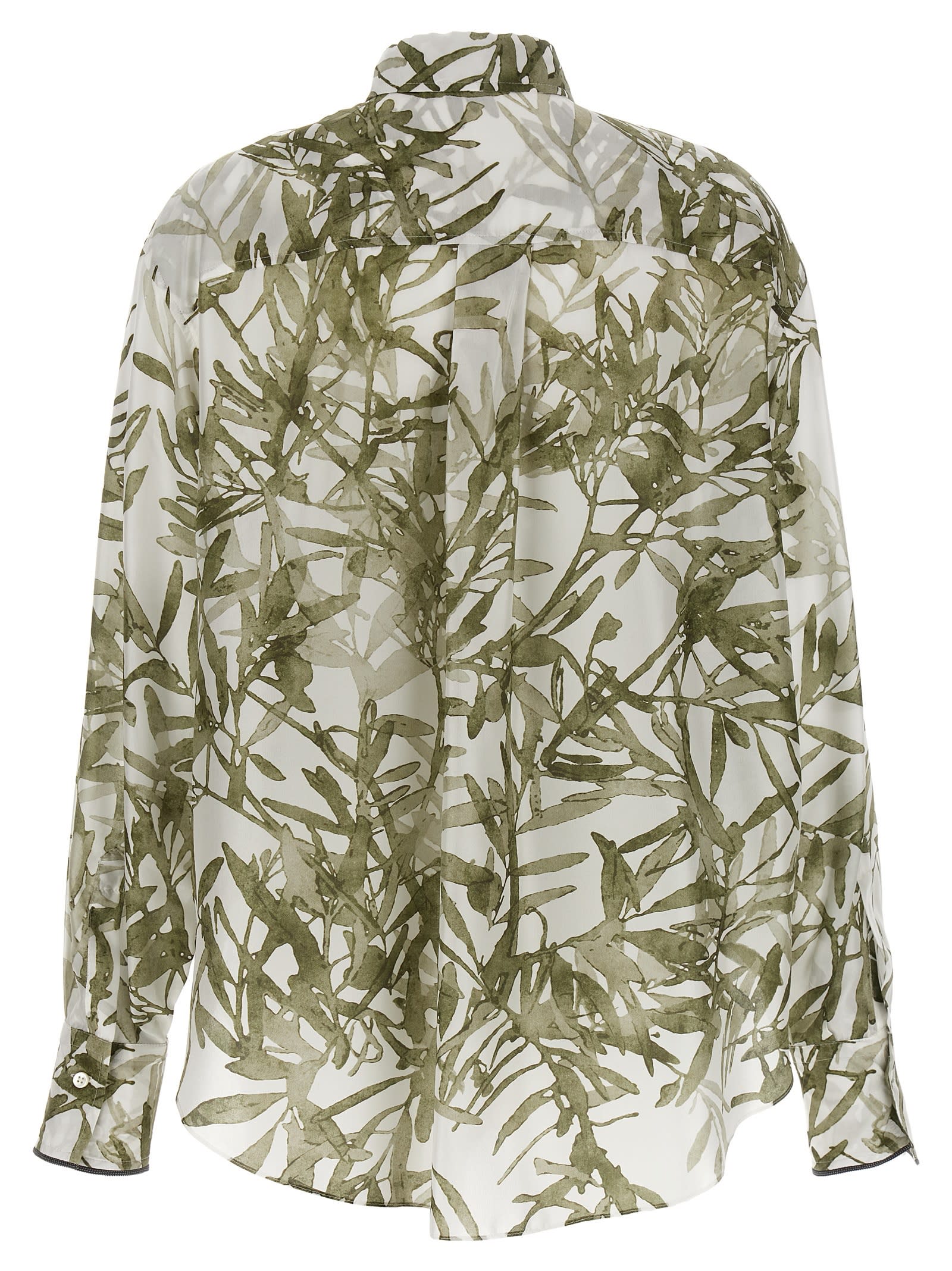 Brunello Cucinelli Floral Print Silk Shirt In Green