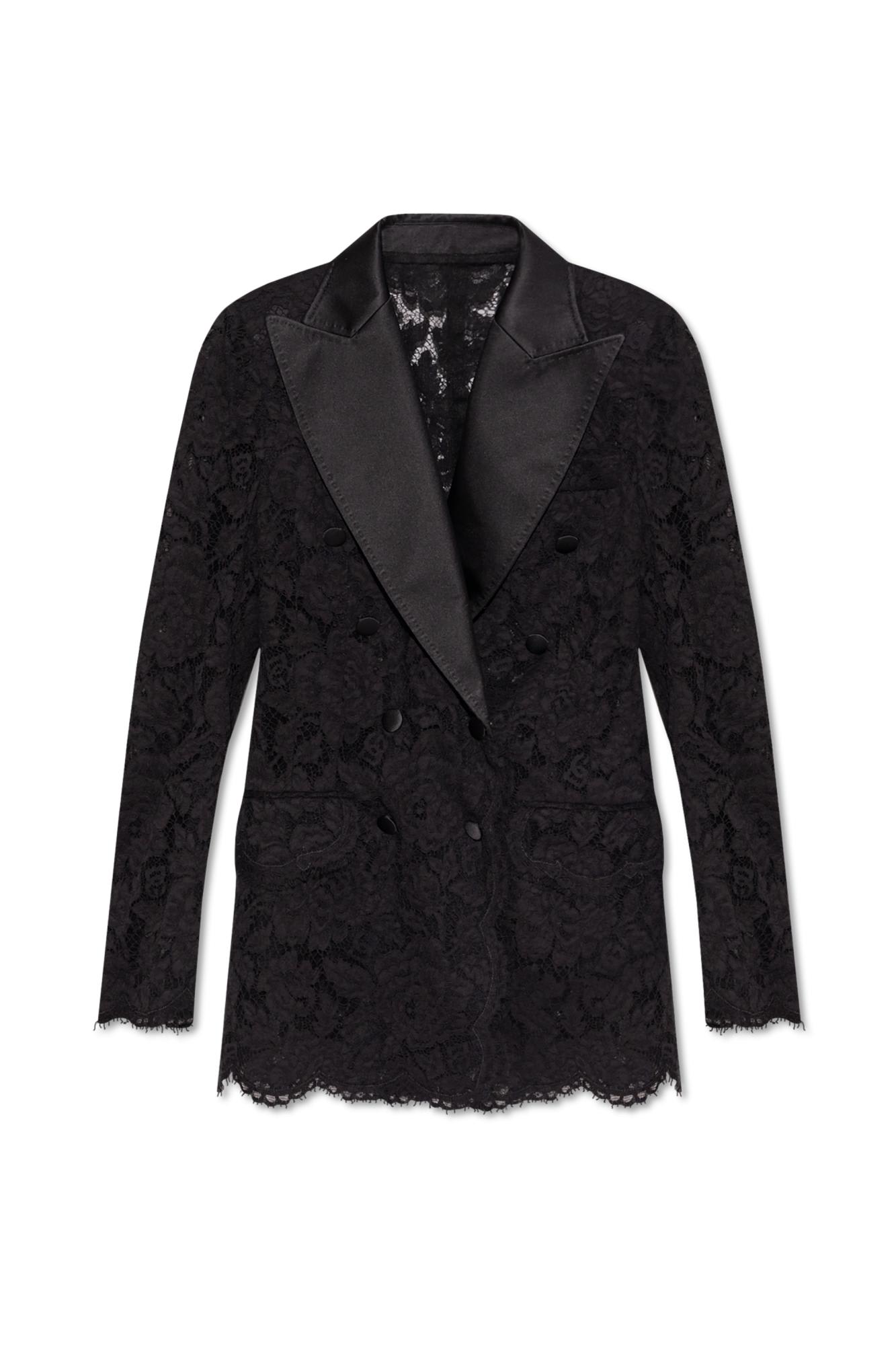 Shop Dolce & Gabbana Lace Blazer In Black