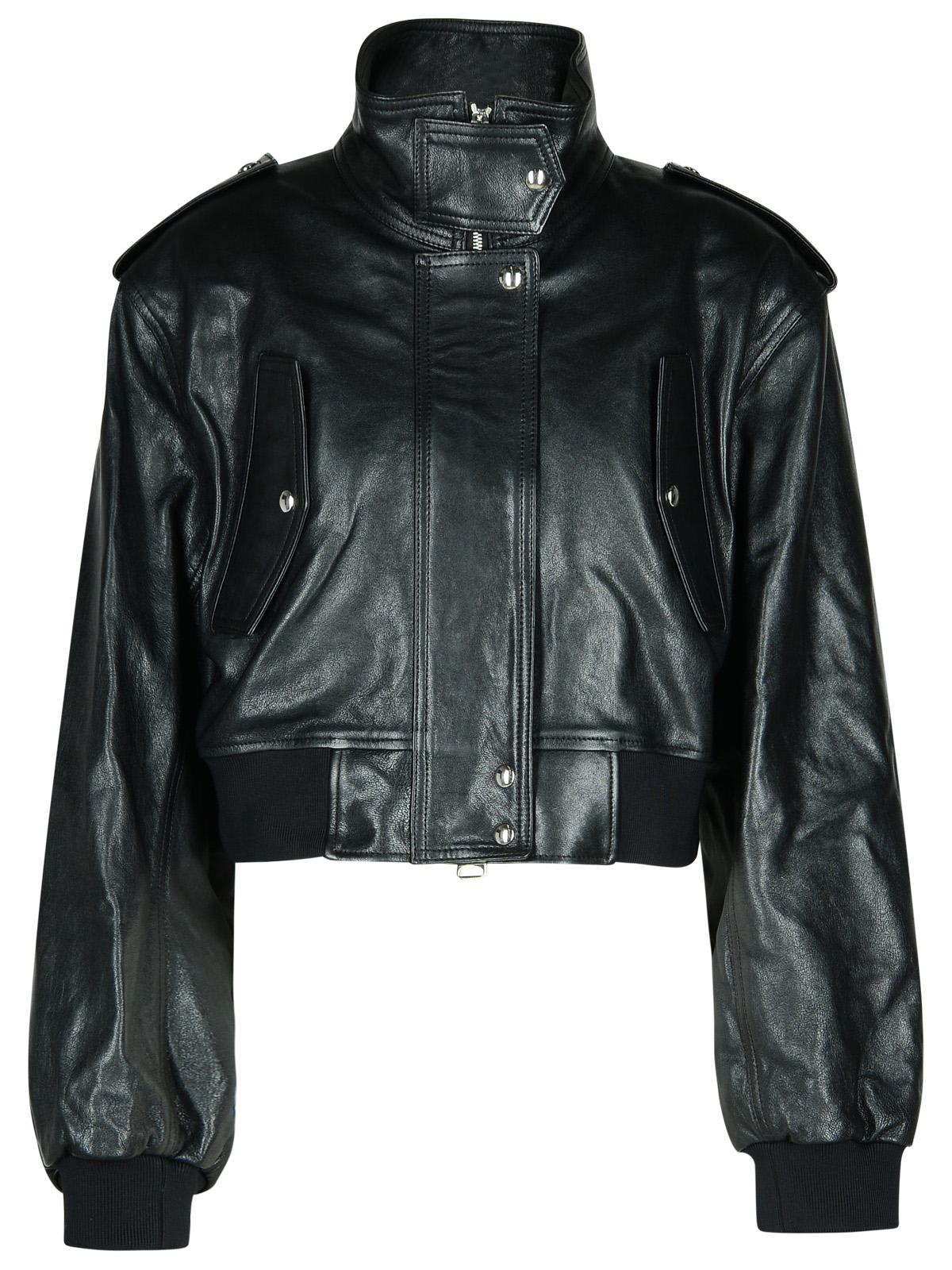 kember Black Leather Bomber Jacket