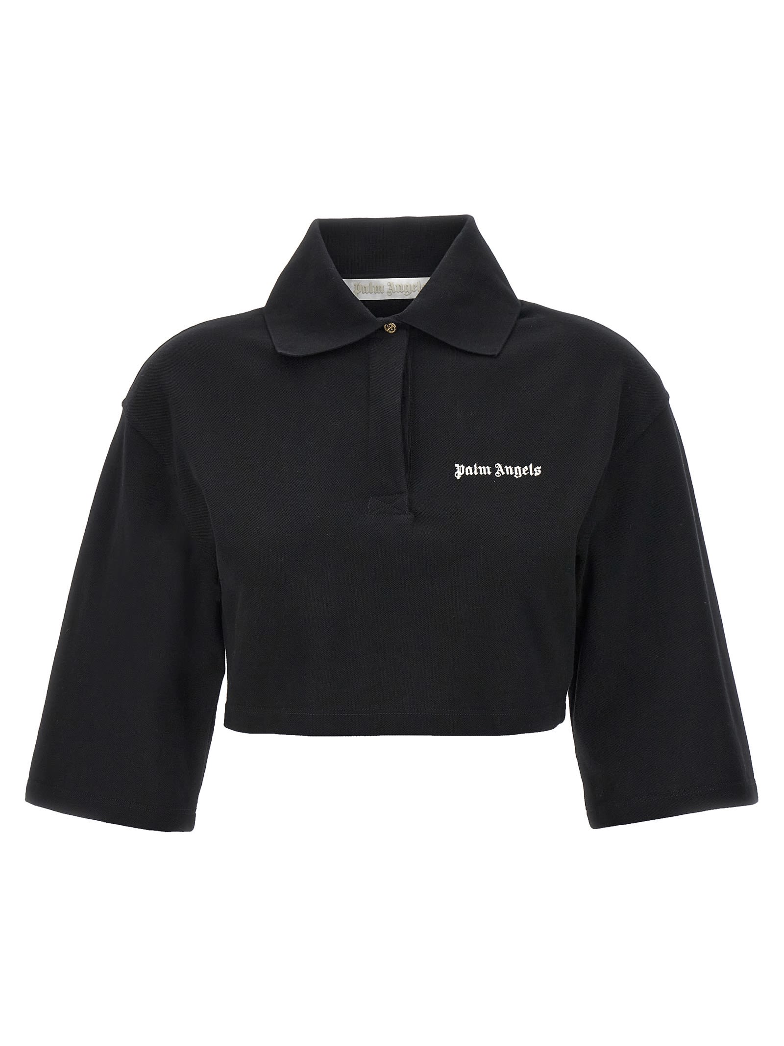 Shop Palm Angels Classic Logo Crop Polo Shirt In White/black