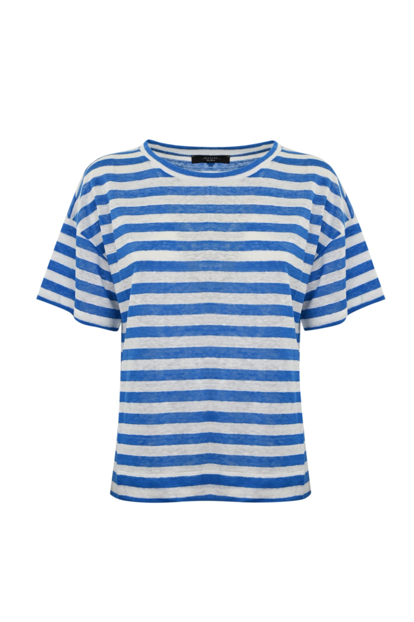 Shop Weekend Max Mara Falla T-shirt In White Blue Linen In Off