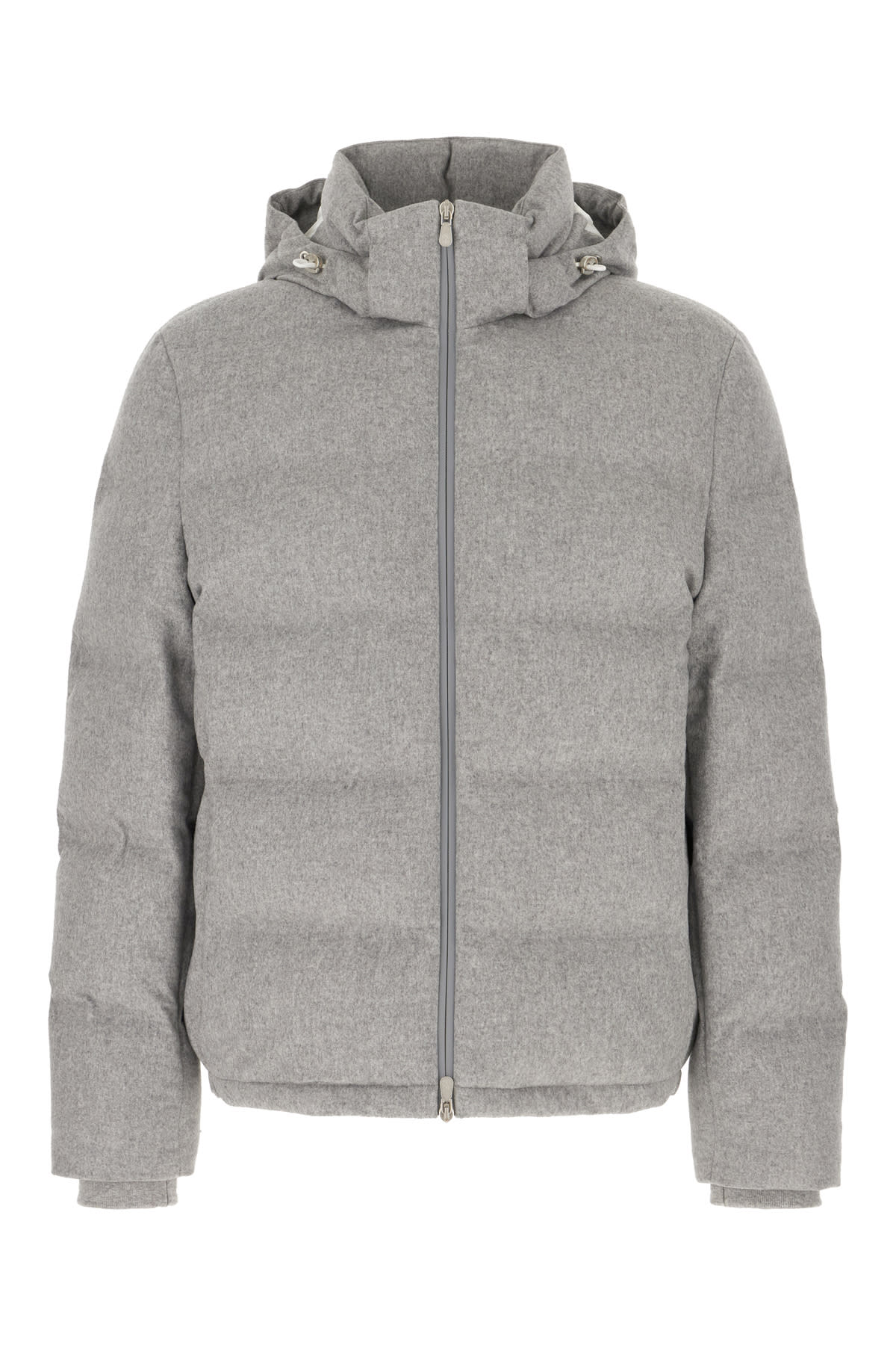 Brunello Cucinelli Melange Grey Wool Down Jacket In Grigio Chiaro