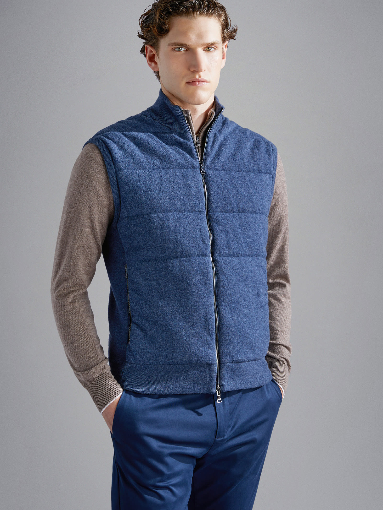 Shop Paul&amp;shark Mens Bluette Zip-up Vest In Bluette Melange