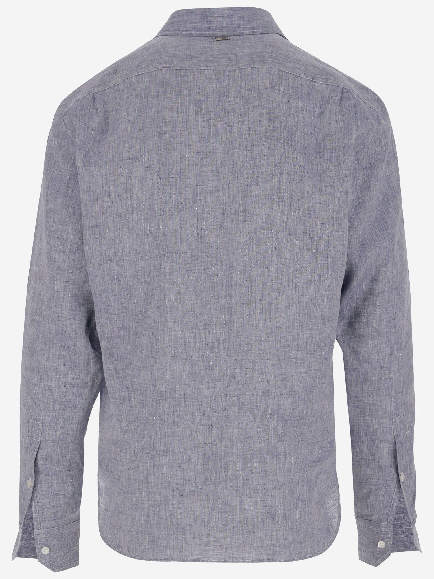 Herno Textured Grey Linen Shirt With Classic Collar In Grey
