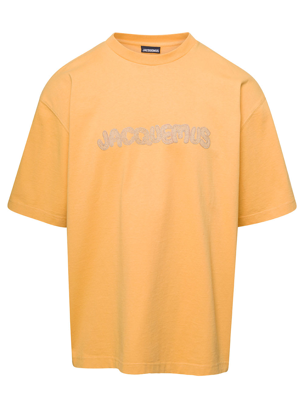 Jacquemus Raphia Dark Yellow T-shirt With Front Logo Embroidery In ...