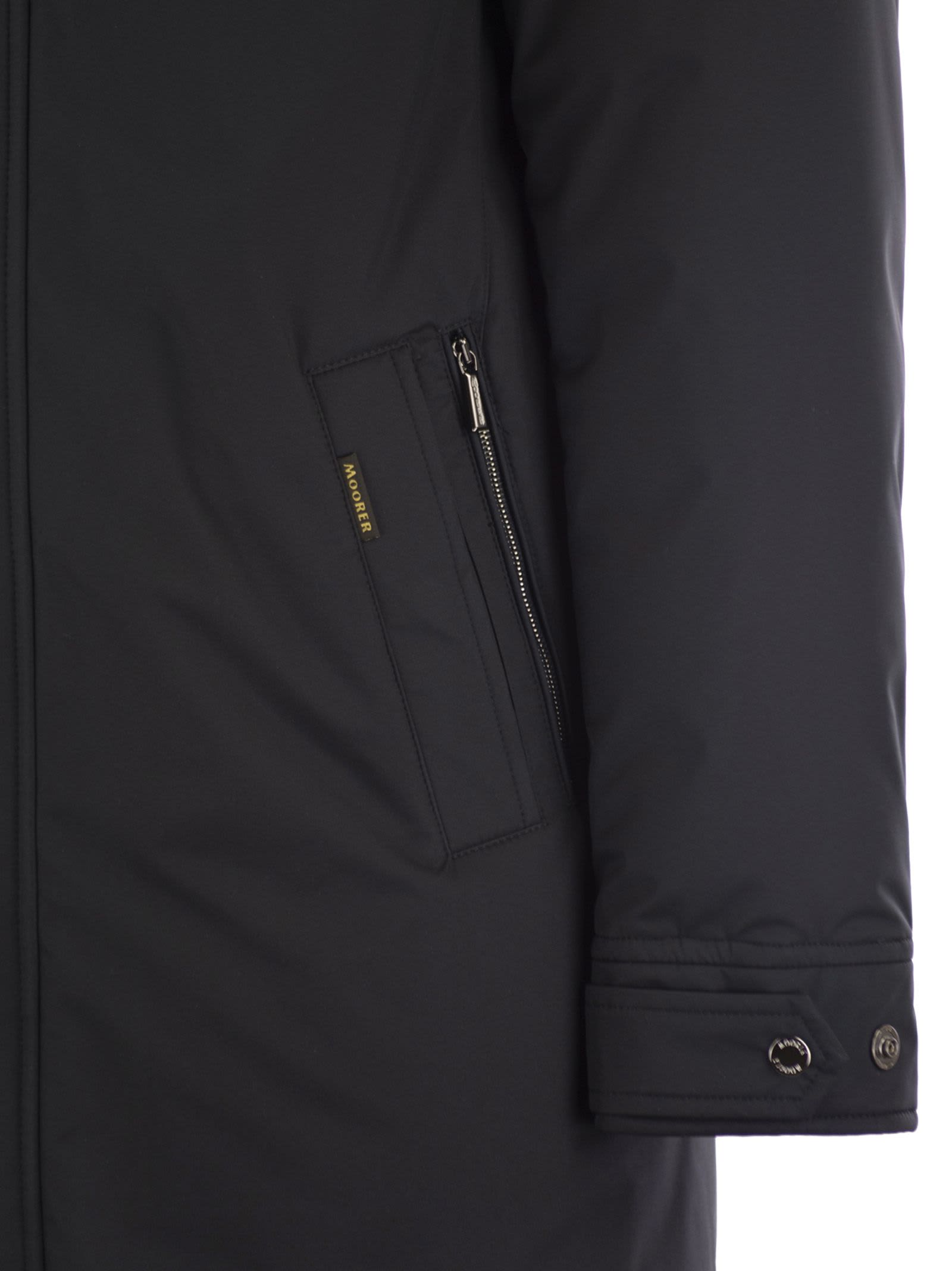 Moorer High Neck Hooded Jacket With Side Pockets In Black