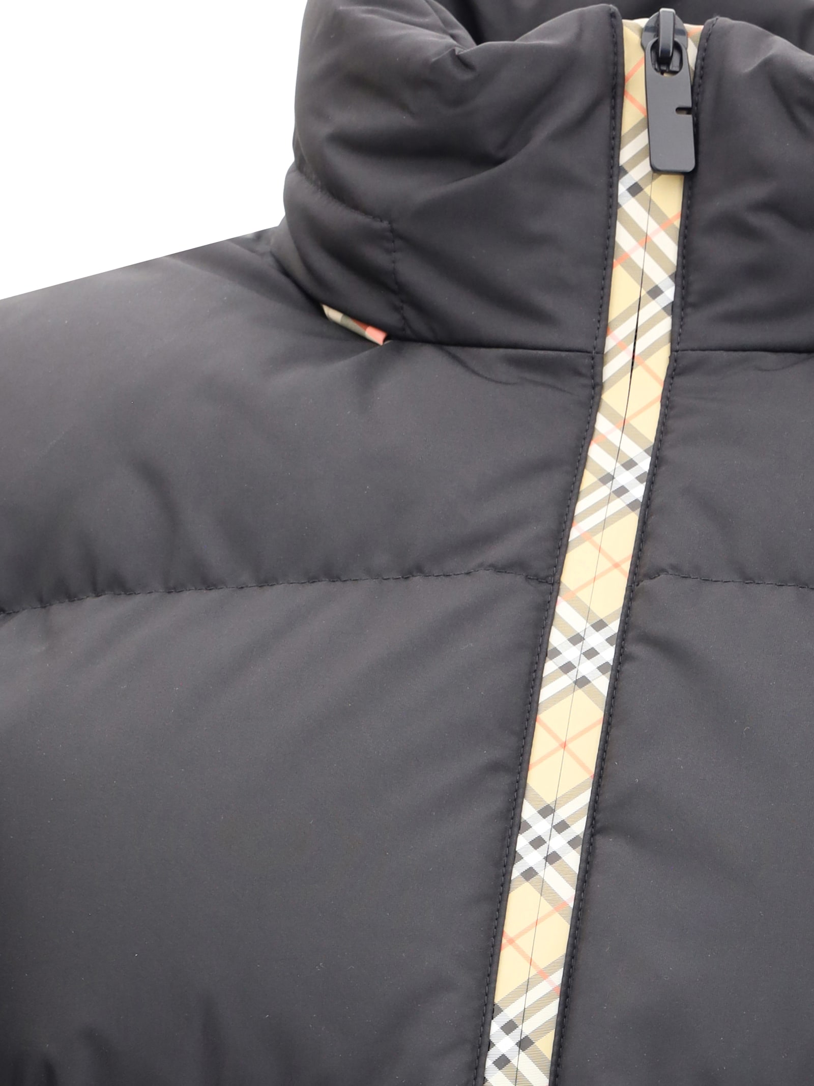 Burberry Black Polyester Down Jacket In Gray