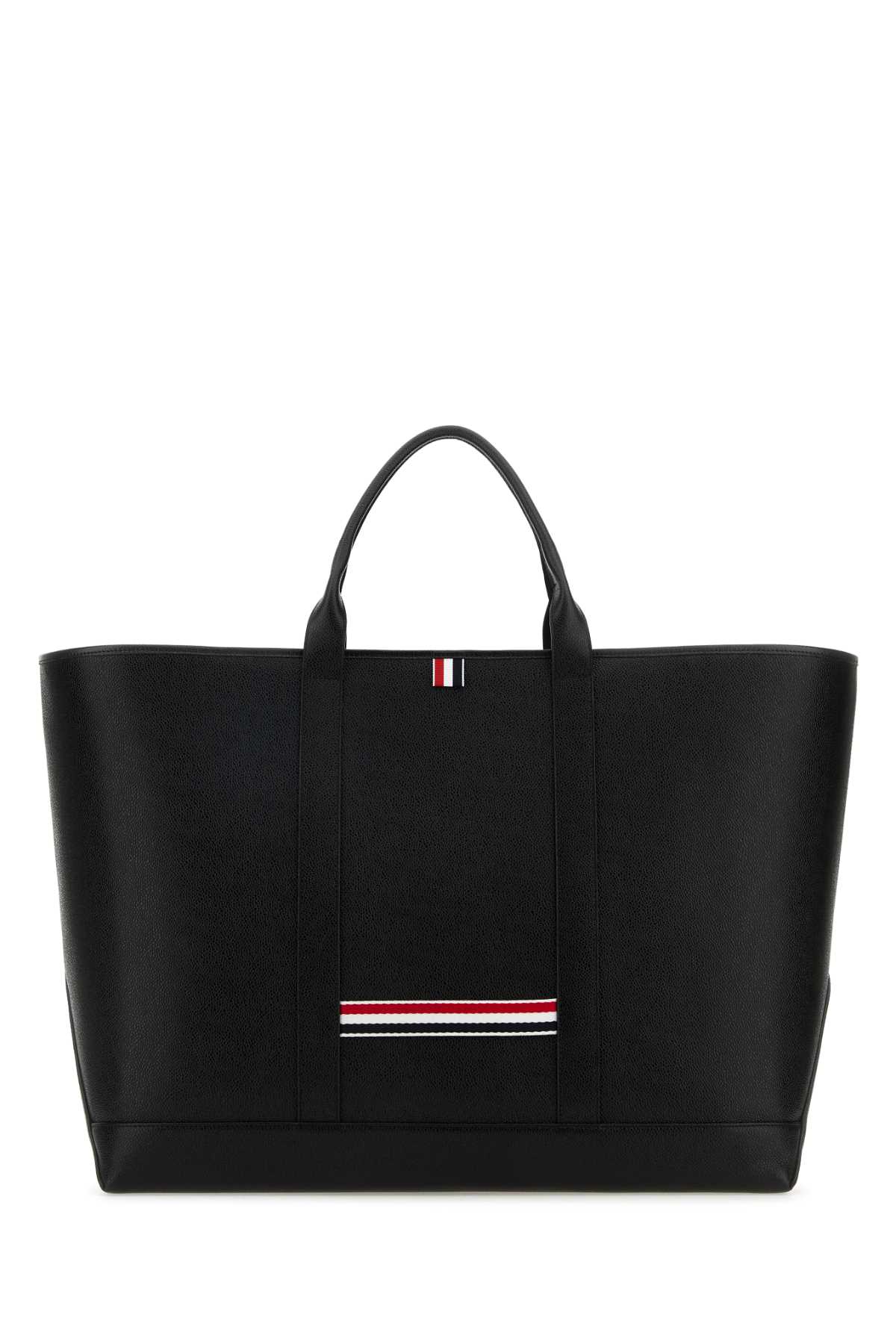 Shop Thom Browne Black Leather Shopping Bag