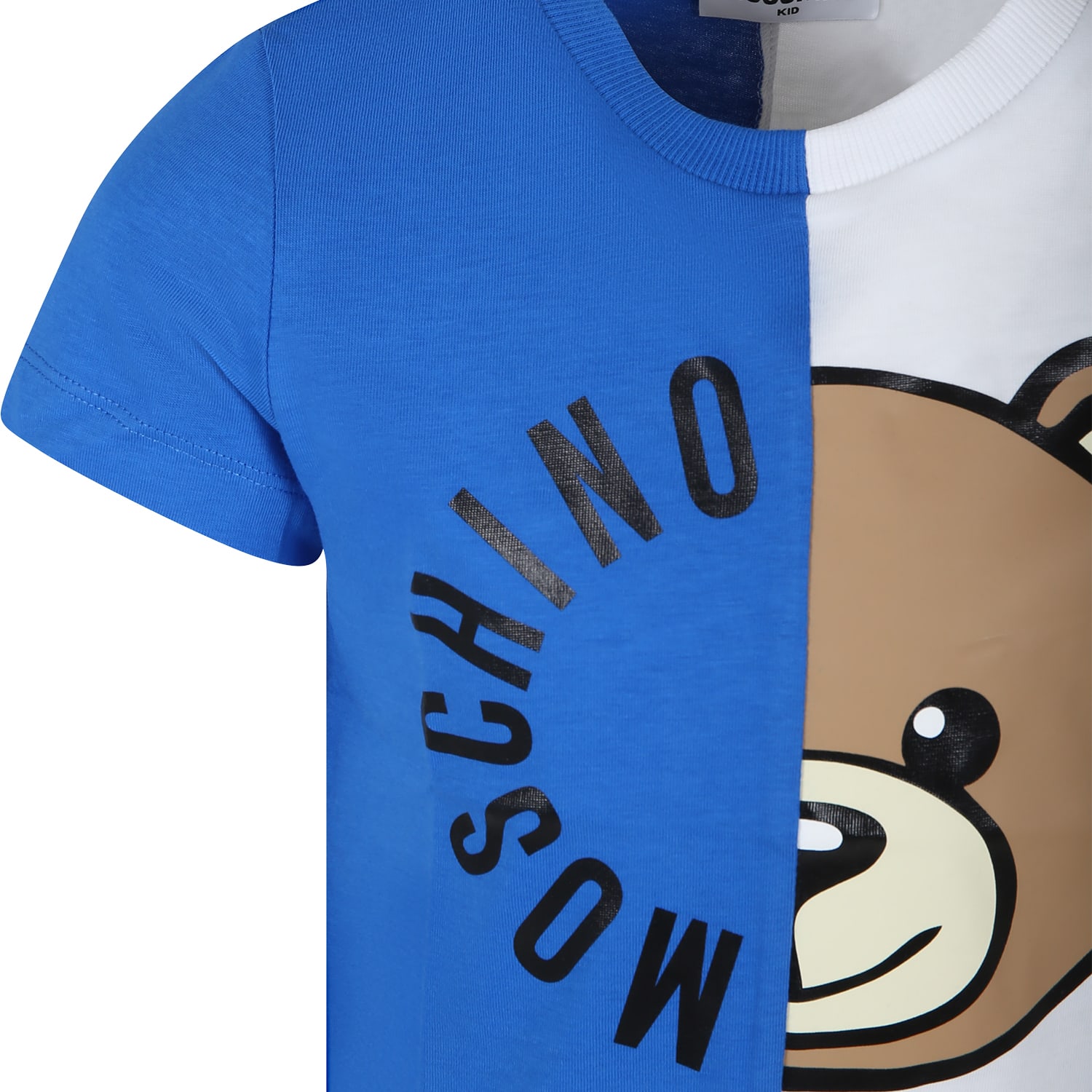 Shop Moschino Blue T-shirt For Kids With Teddy Bear And Logo