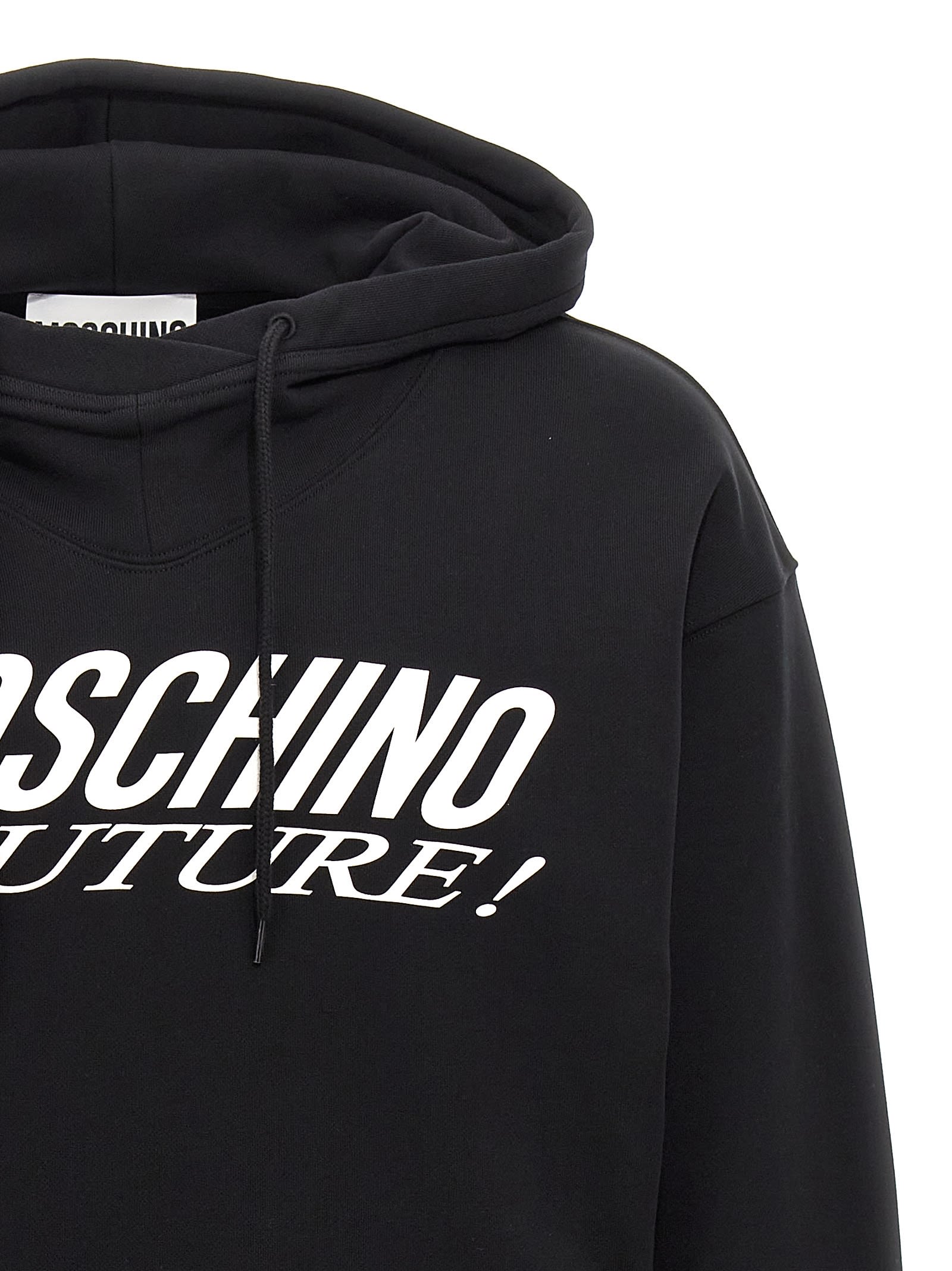 Shop Moschino Logo Print Hoodie In White/black