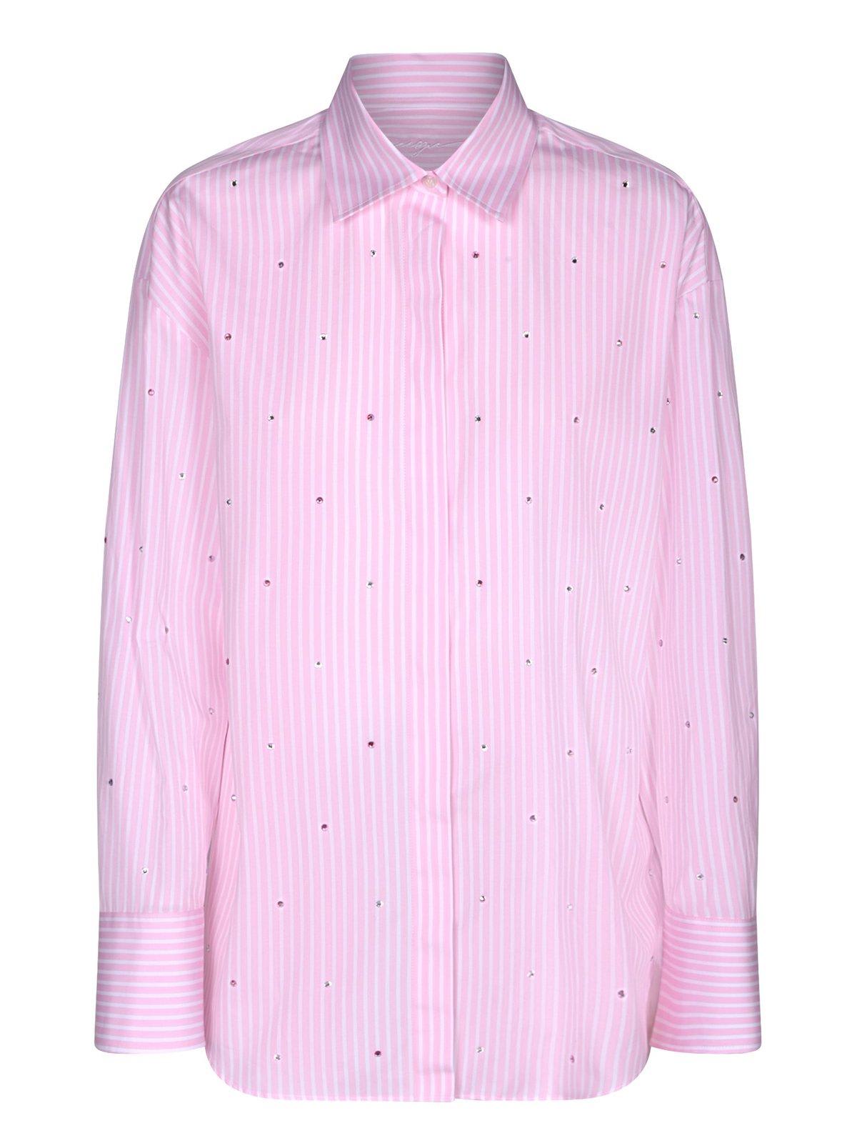 Shop Msgm Long Sleeved Embellished Striped Shirt In Rosa