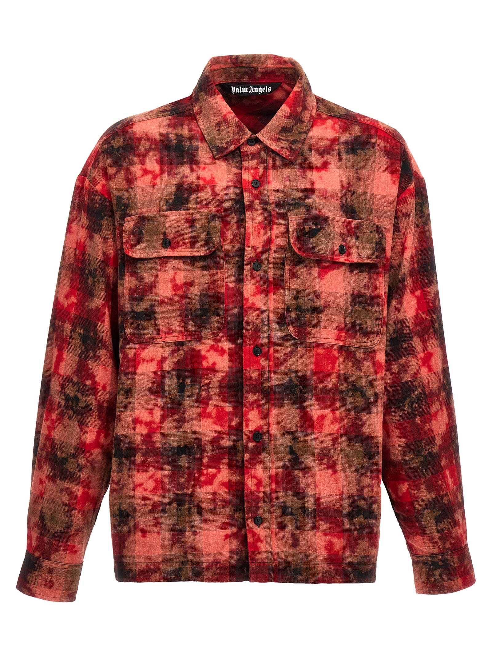 Shop Palm Angels Embroidered Flannel Oversize Shirt In Red Off White