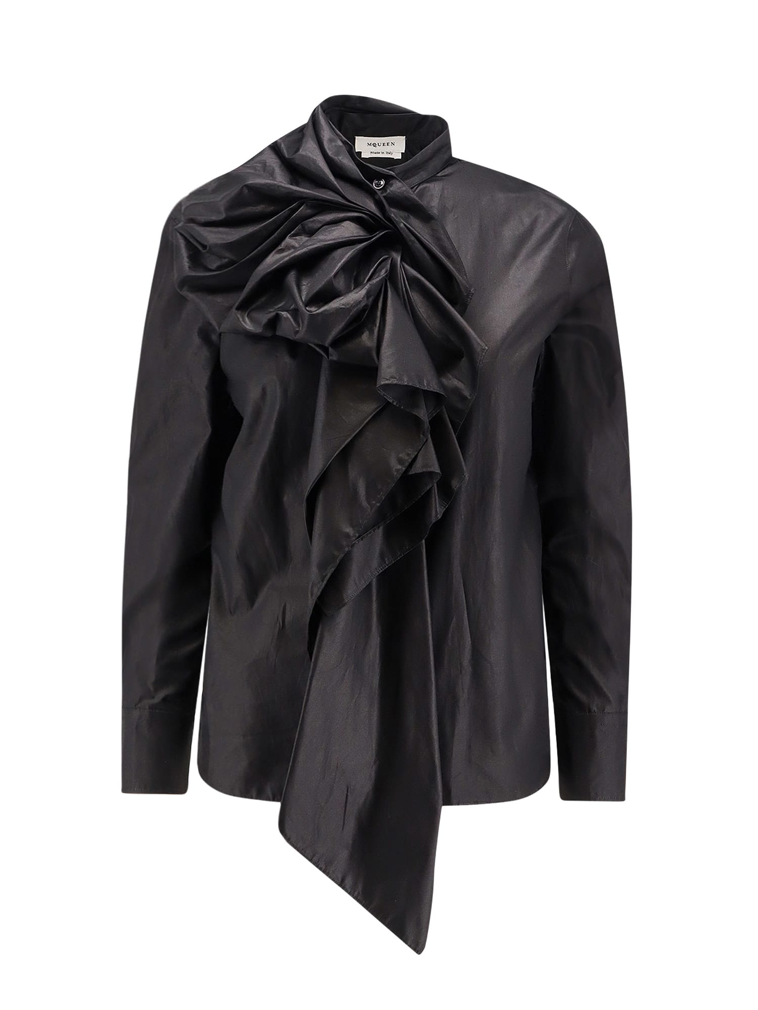 Alexander Mcqueen Cotton Shirt Featuring Bow Detail And Ruffles In Black