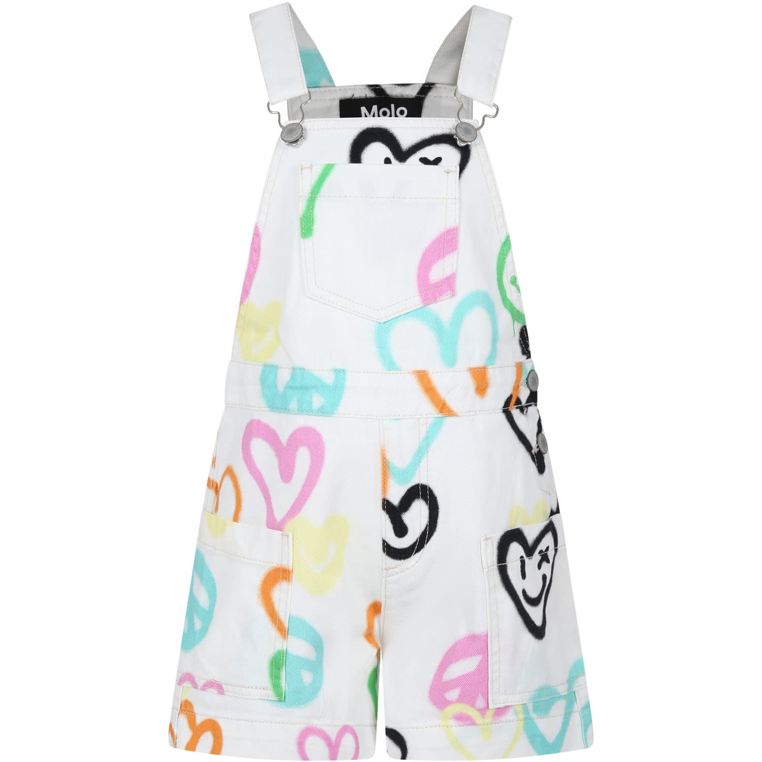 Molo Kids' White Dungarees For Girl With Hearts Print