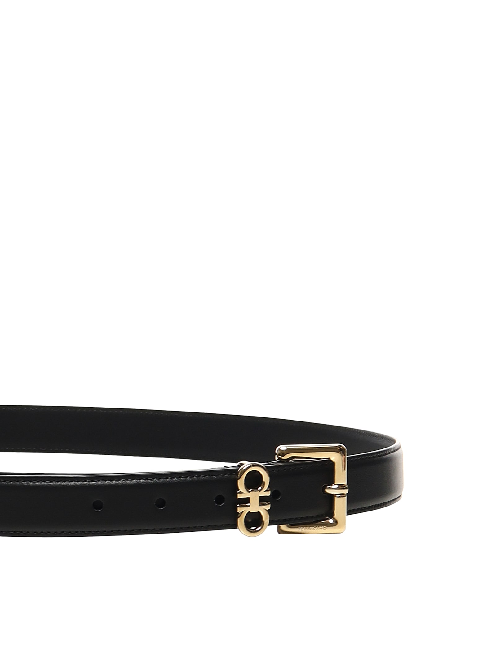 Ferragamo Fixed Belt With Double Hooks In Black