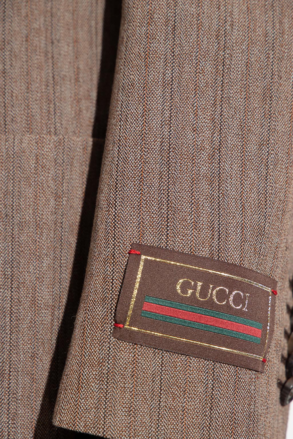 Gucci Double-breasted Herringbone Blazer In Brown