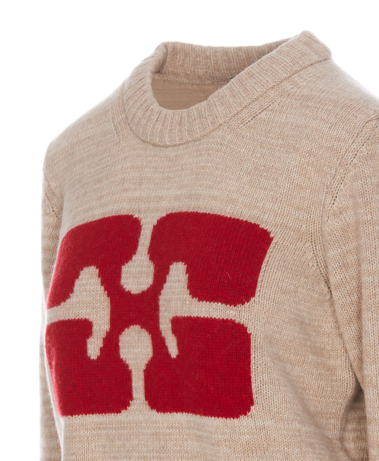 Shop Ganni Graphic Butterfly Sweater In Pale Khaki
