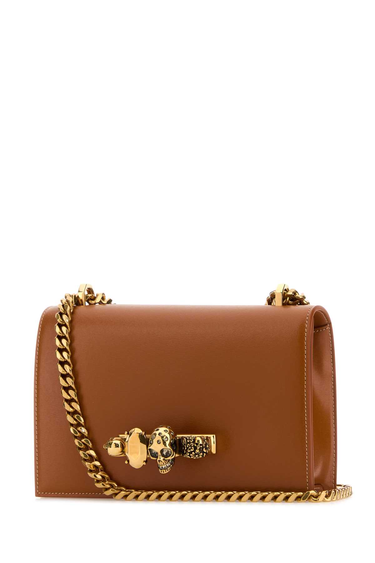 Shop Alexander Mcqueen Caramel Leather Jewelled Satchel Shoulder Bag In Carameltan