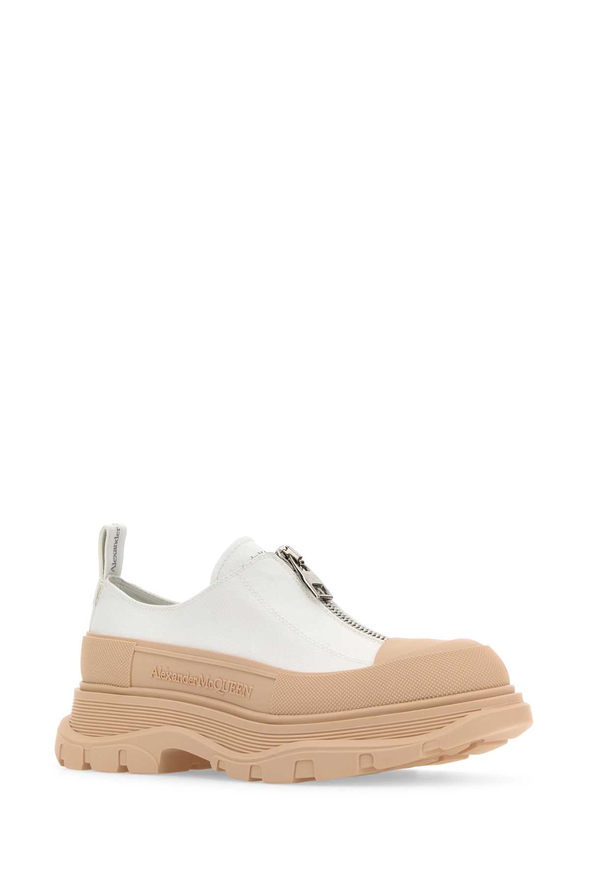 Shop Alexander Mcqueen Two-tone Canvas Tread Slick Sneakers In Whiteoat