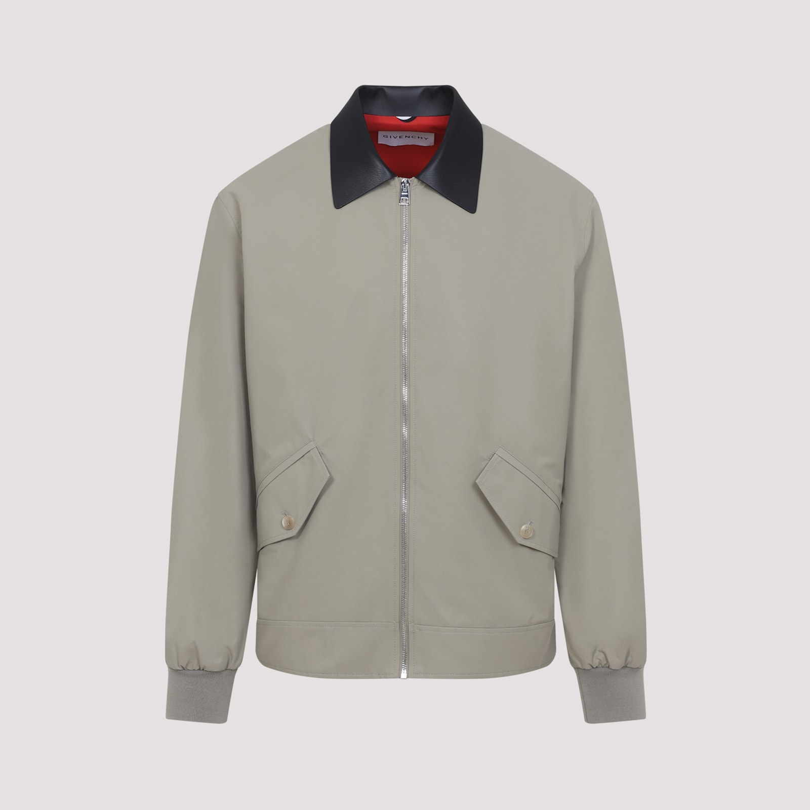 Givenchy Beige Cotton Twill Jacket With Black Leather Collar In Gray