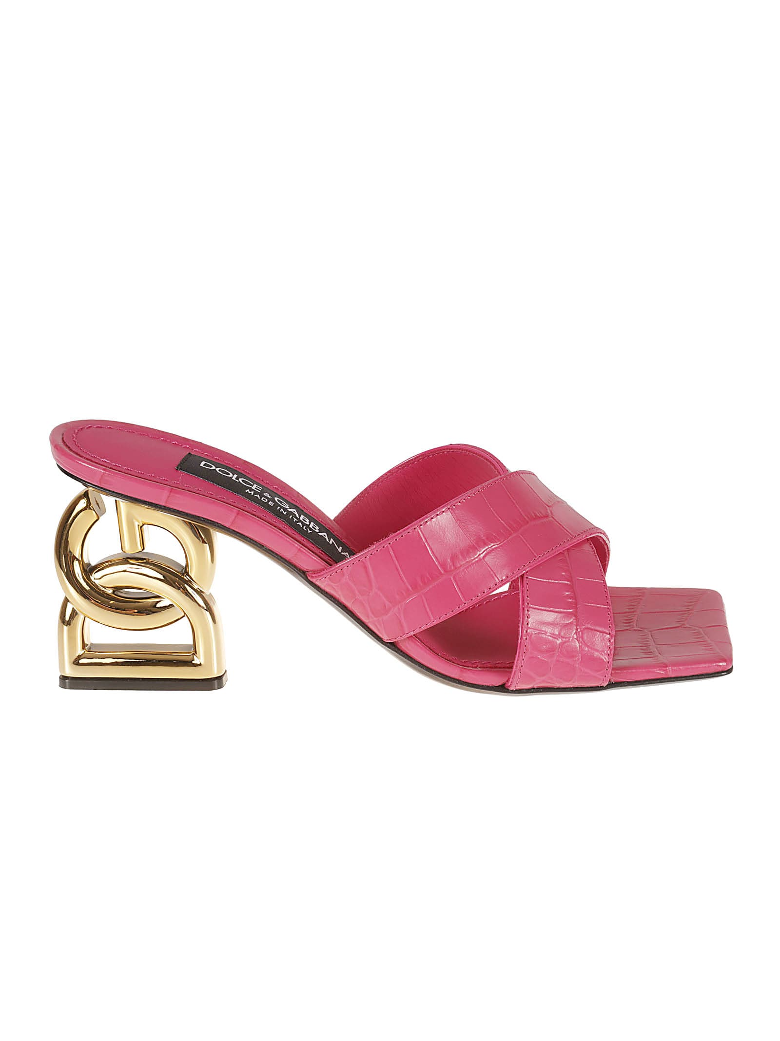 Dolce & Gabbana Logo Heel Sliders In Ciclamino/geranio