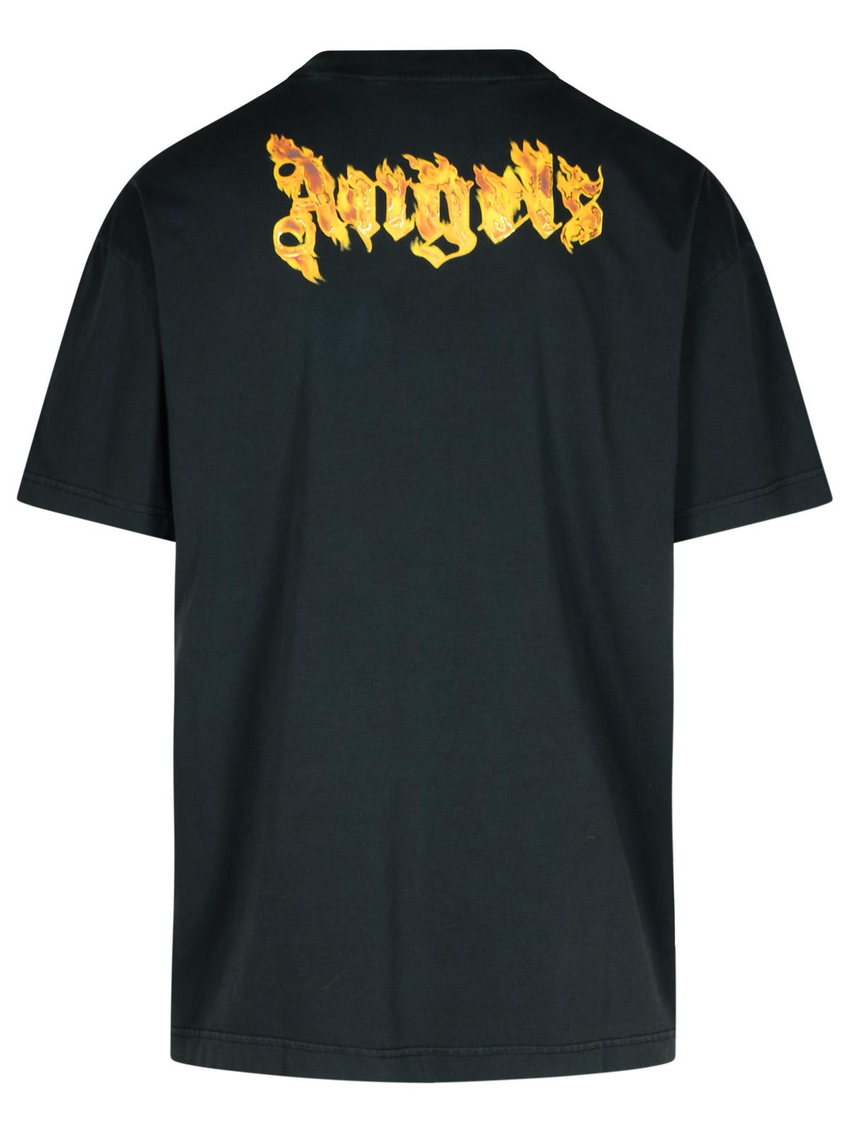 Shop Palm Angels Burning Palm Black Cotton Oversize T-shirt In Black Gold