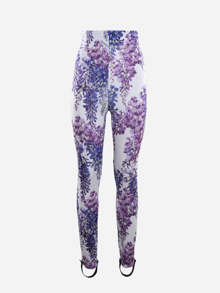 Dolce & Gabbana Stretch Fabric Leggings With All-over Wisteria Print