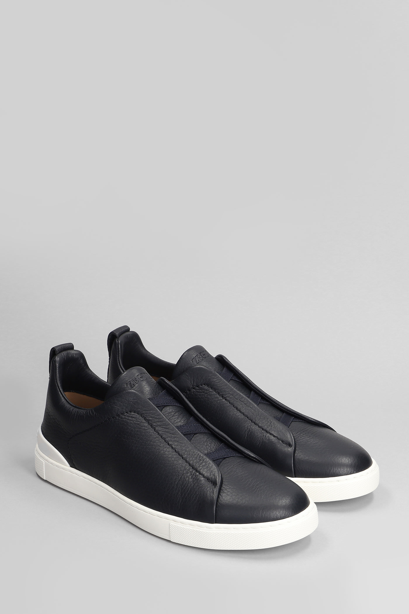 Shop Zegna Triple Stitch Sneakers In Blue Leather