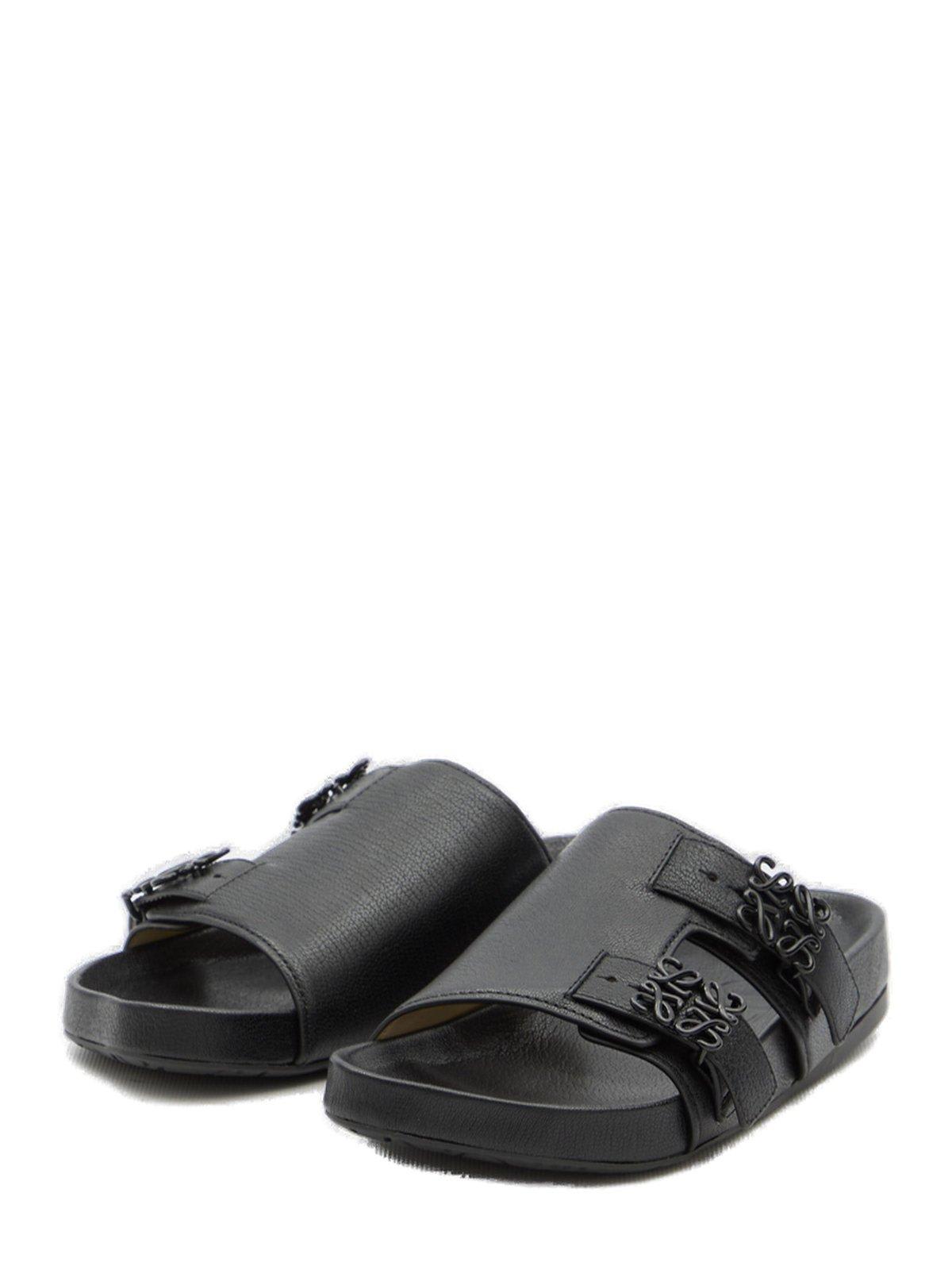 Shop Loewe Logo-plaque Slip-on Sandals In Black