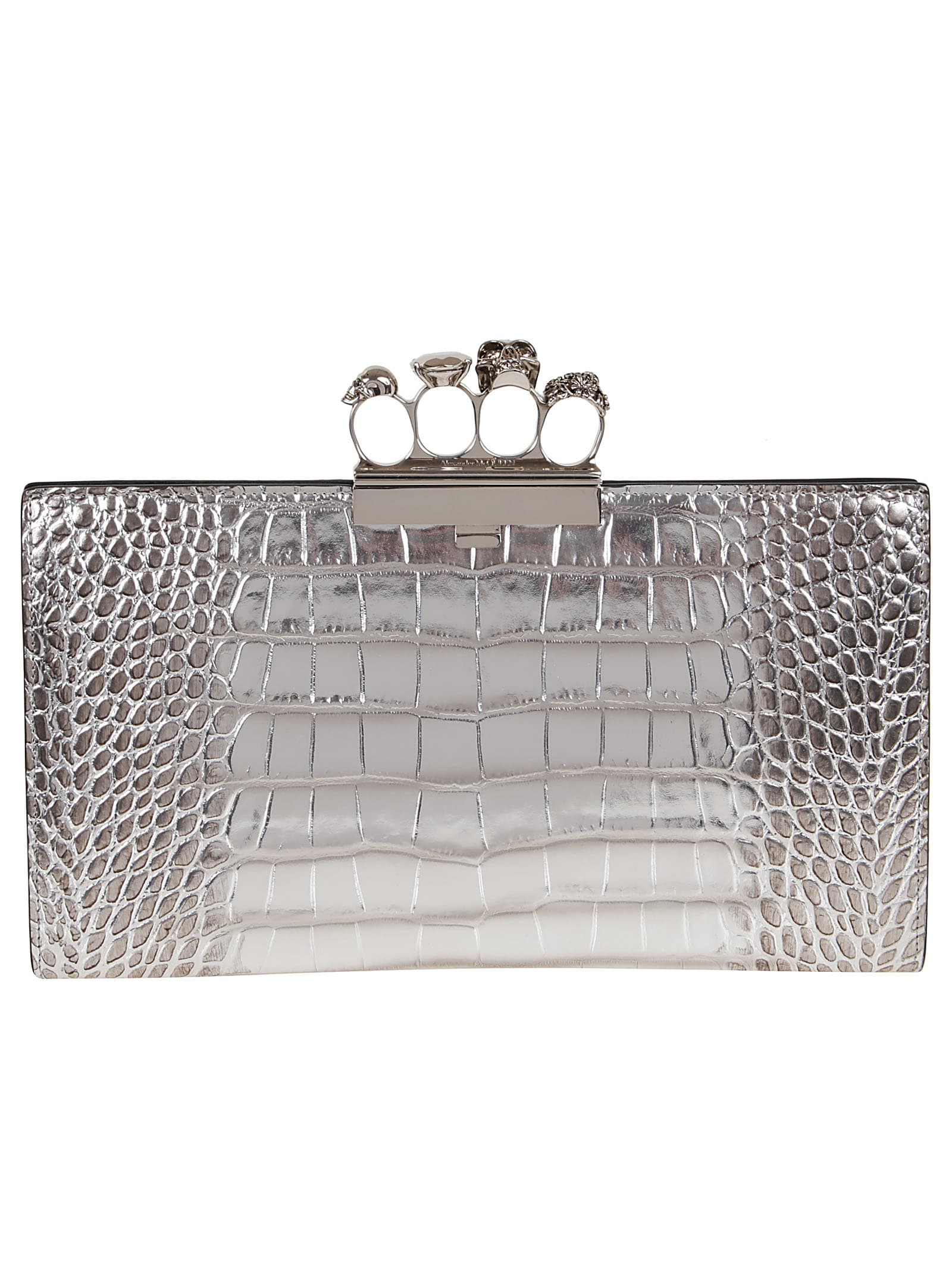 Alexander Mcqueen Skull Four-ring Flat Pouch In Silver