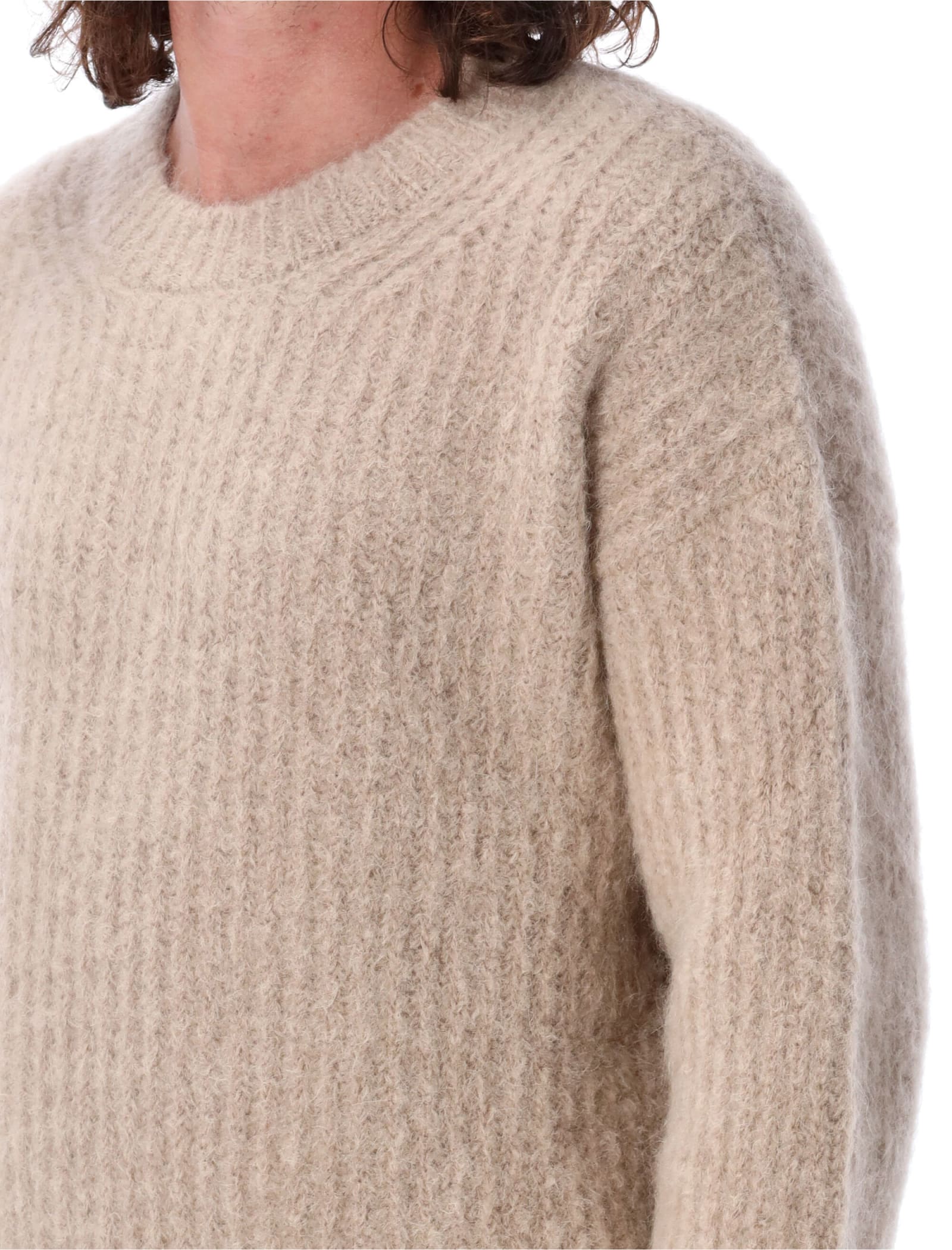 Shop Ami Alexandre Mattiussi Chunky Hair Mohair Sweater In Beige