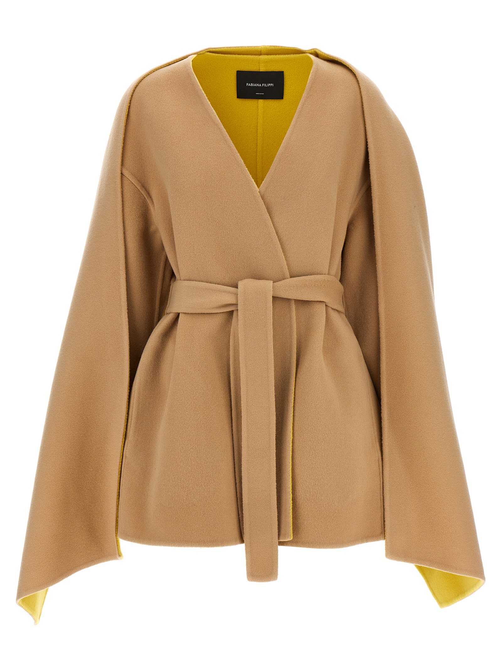 Shop Fabiana Filippi Caban With Cape In Beige