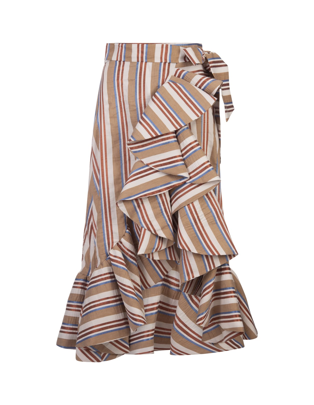 Striped Midi Skirt With Ruffle