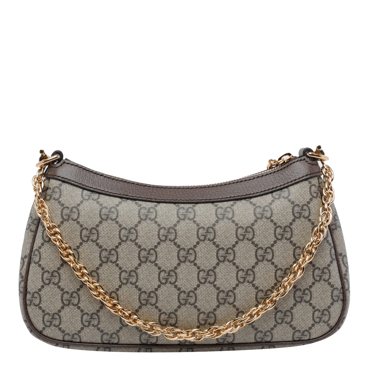 Gucci Women Beige Shoulder Bag With Gg Plaque On The Front And Chain-link Handle In Gg Canvas Woman In Brown
