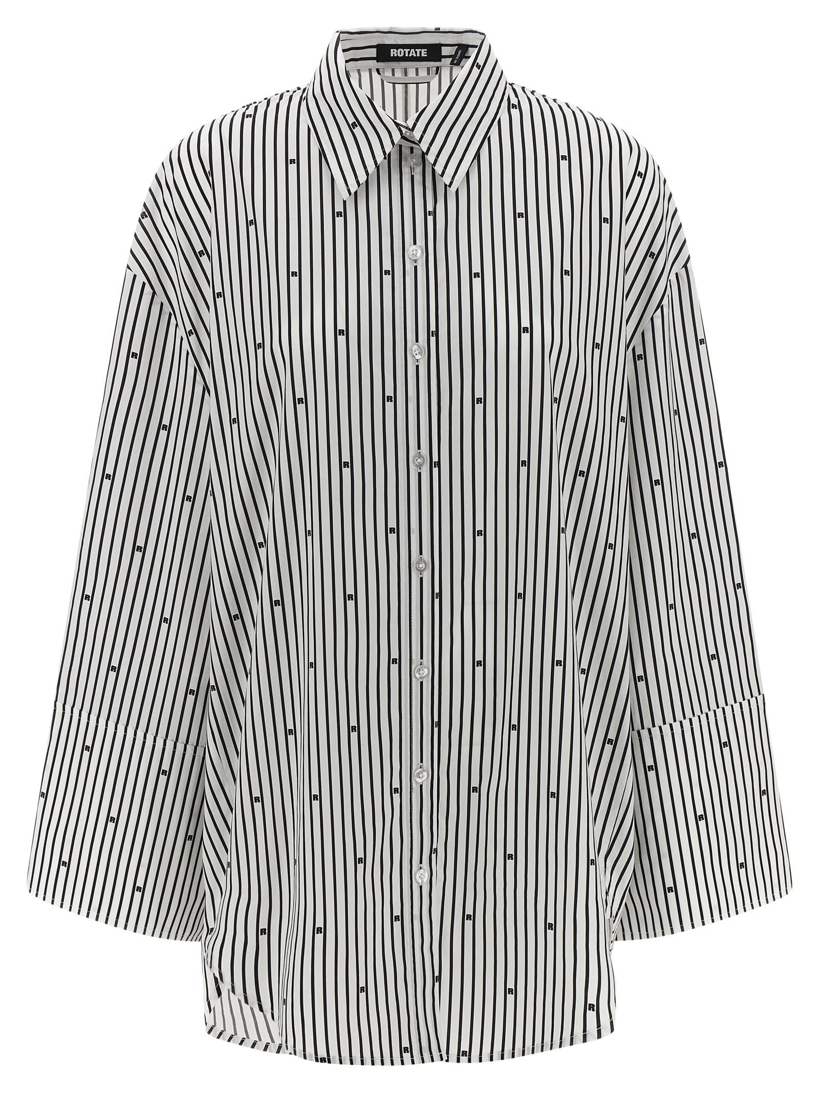 Rotate Birger Christensen Poplin Oversized Striped Shirt In Gray
