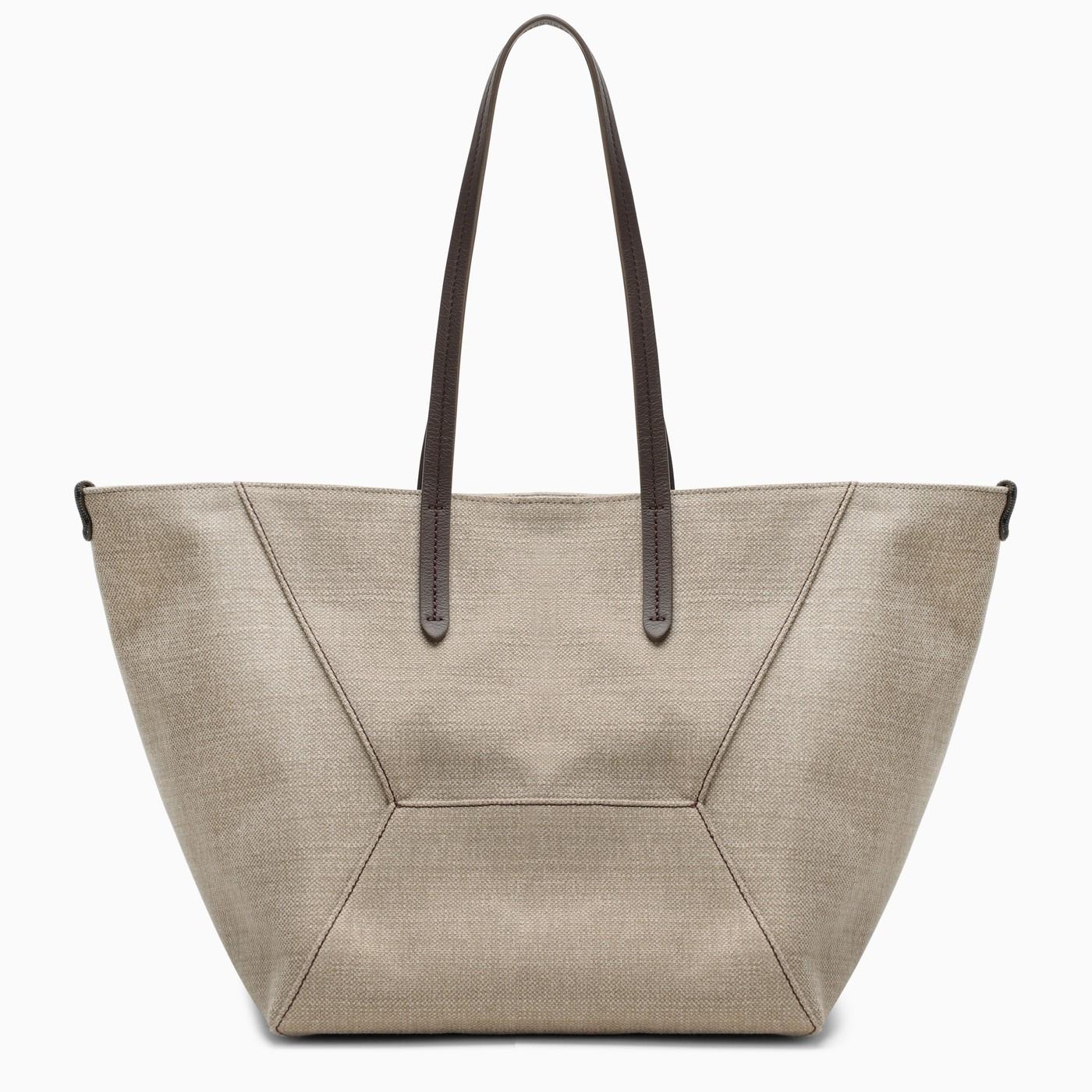 Brunello Cucinelli Rope-coloured Shopper Bag In Cotton And Linen