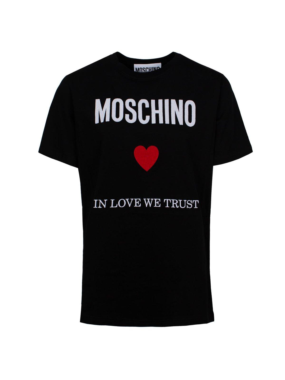 Shop Moschino Logo Printed Crewneck T-shirt In Black