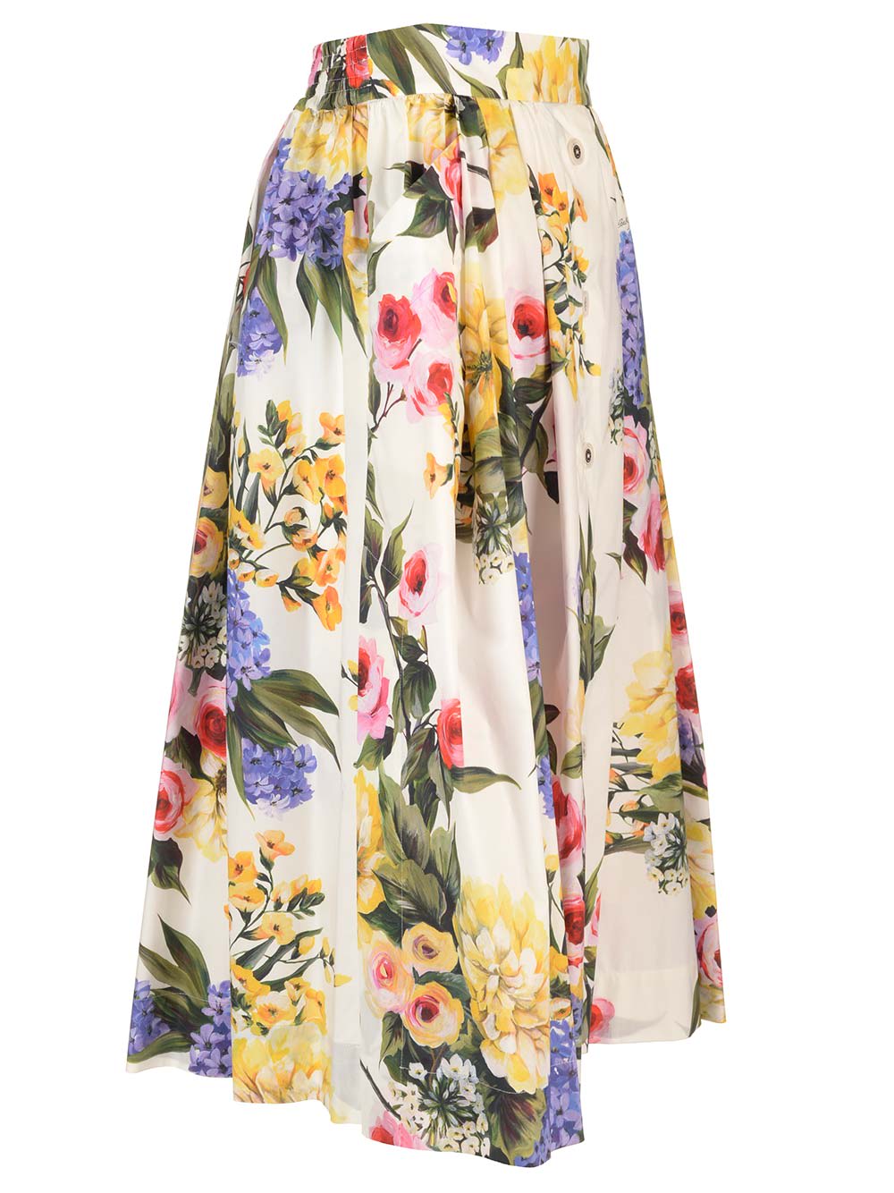 Shop Dolce & Gabbana Garden Print Full Skirt In White