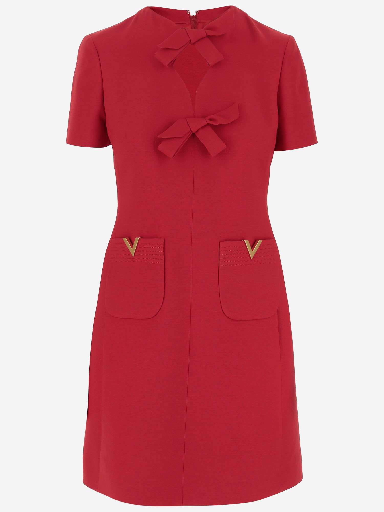 Valentino Fitted Red Dress With Decorative Bows In Rosso