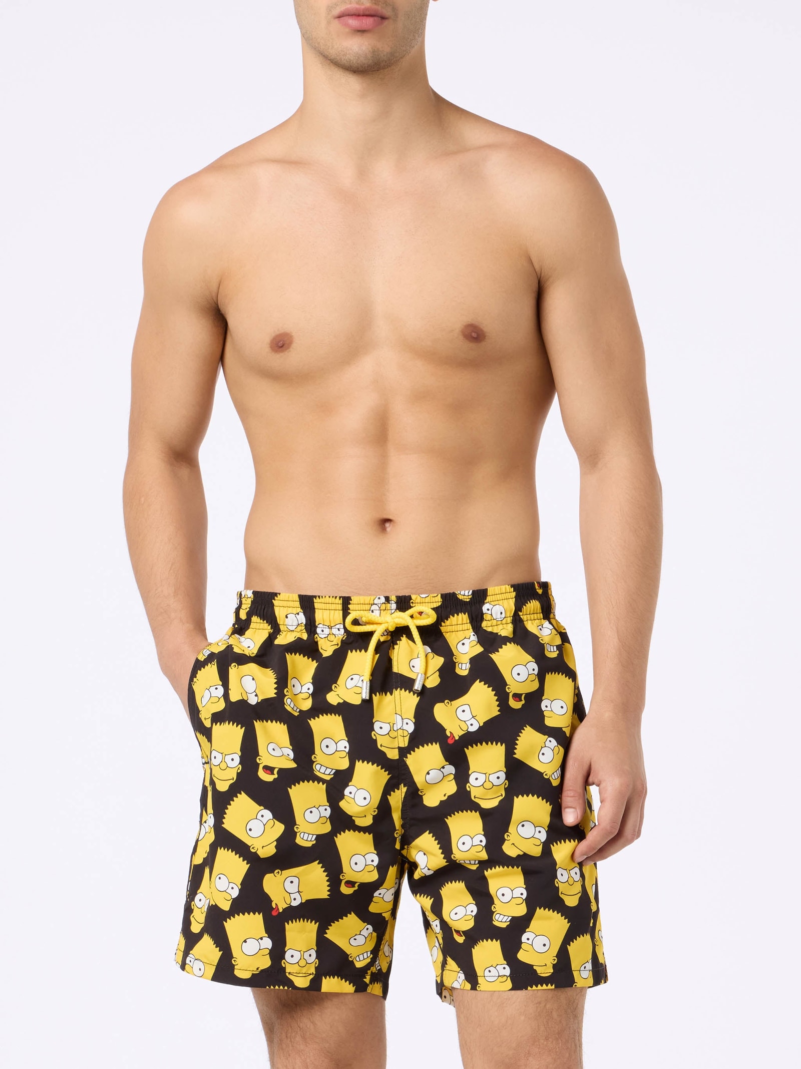 Mc2 Saint Barth Gustavia Bart Faces-print Swim Shorts In Black