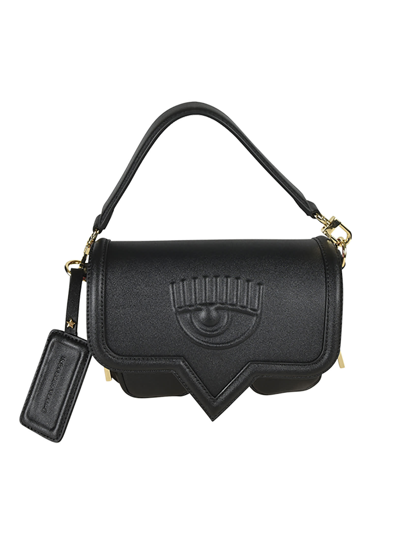 Shop Chiara Ferragni Logo Eye Embossed Shoulder Bag In Black