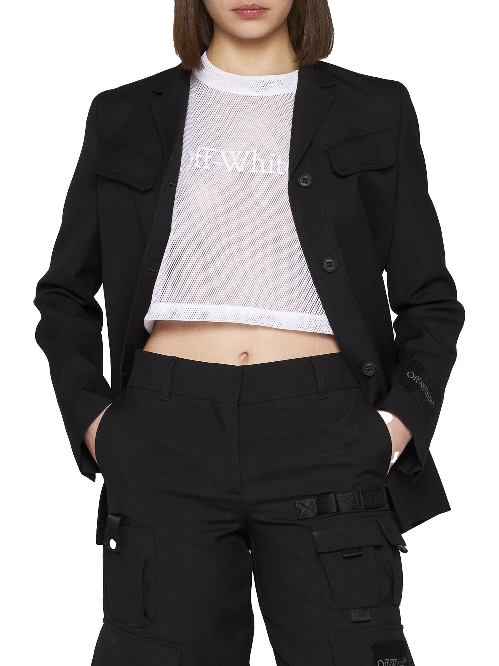 Off-white Wool Single-breasted Blazer In Black