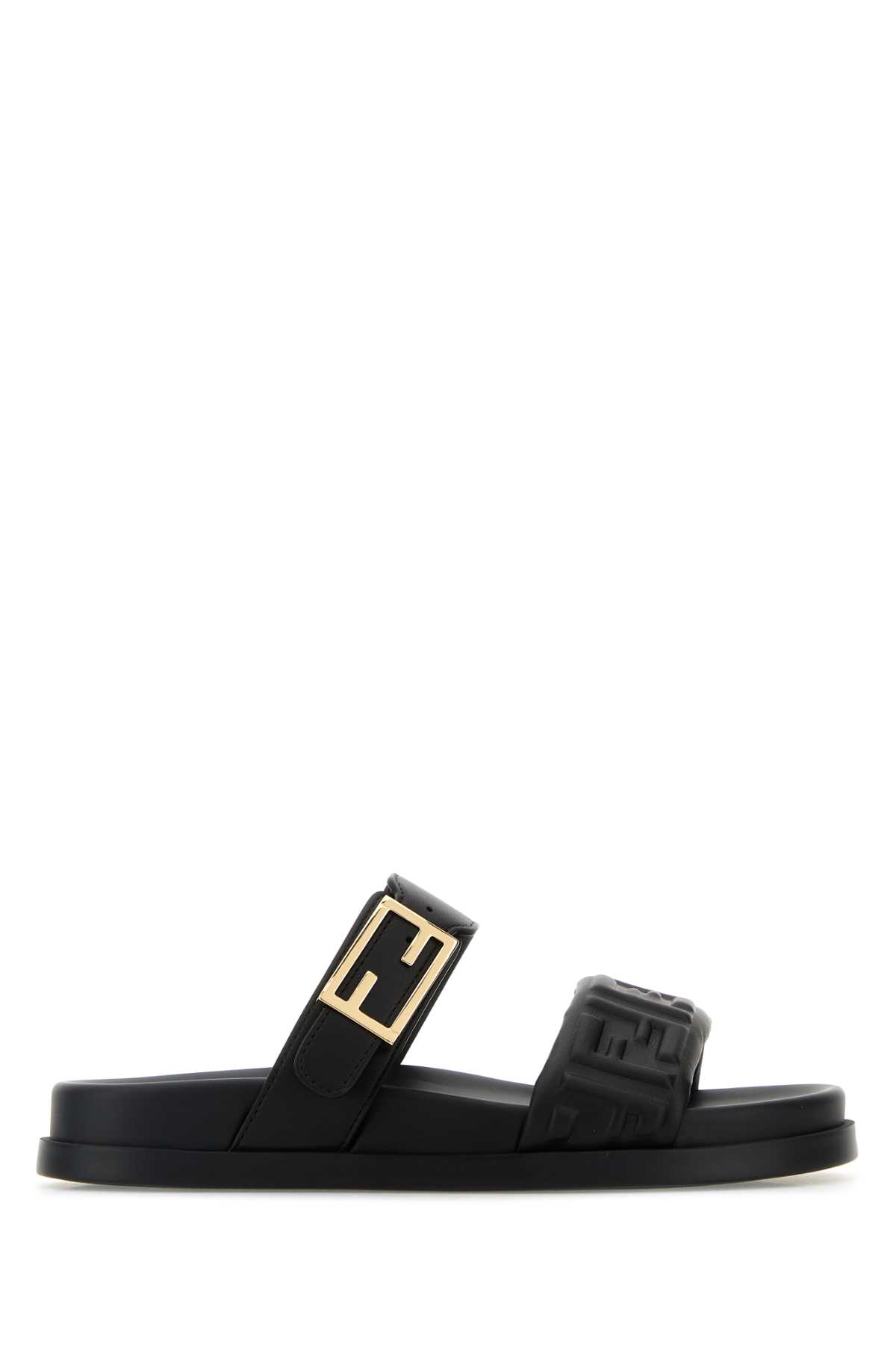 Fendi Nappa Leather Feel Double-band Slides Shoes In Black