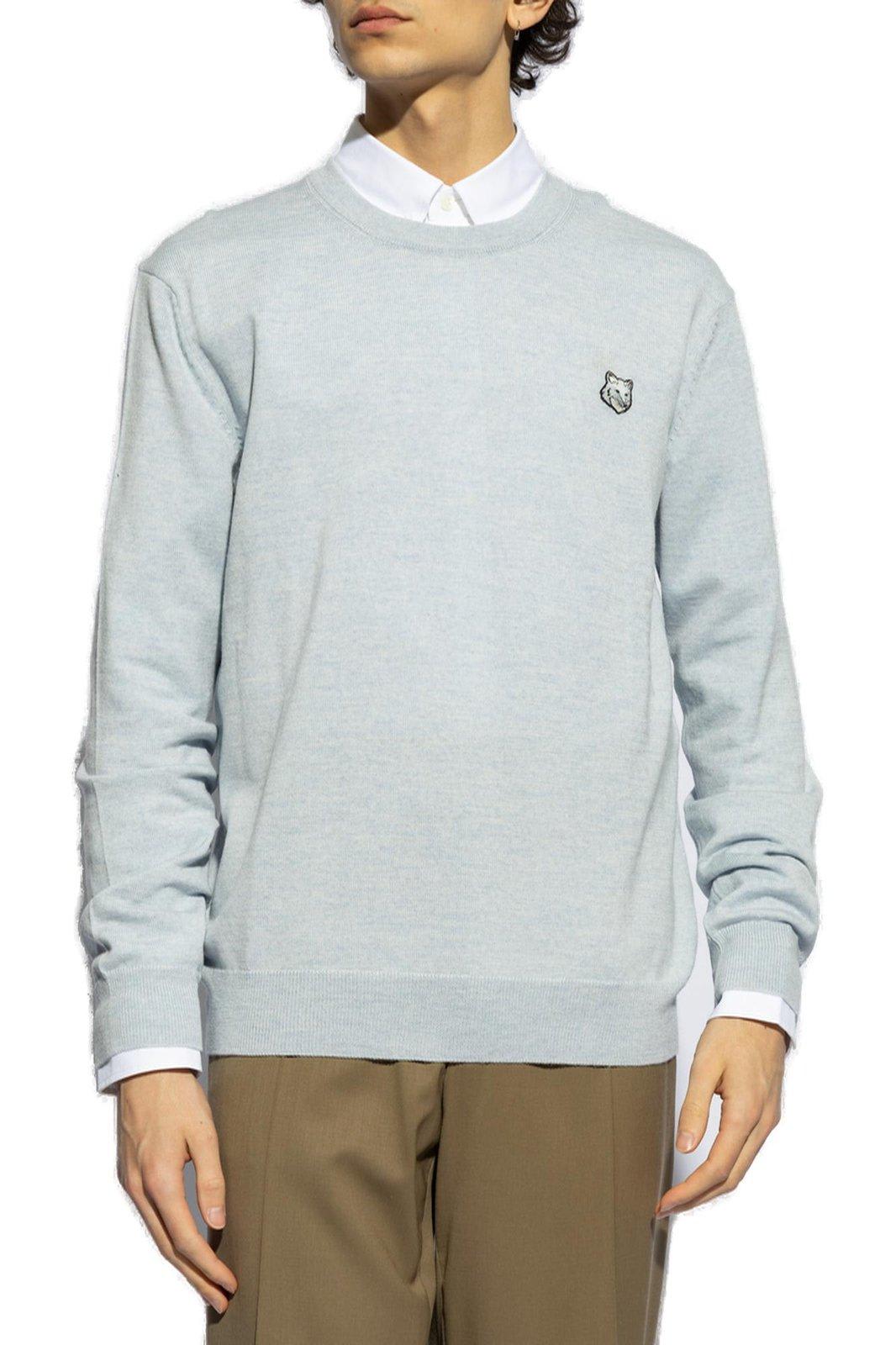 Shop Maison Kitsuné Bold Fox Head Patch Knitted Jumper In Grey