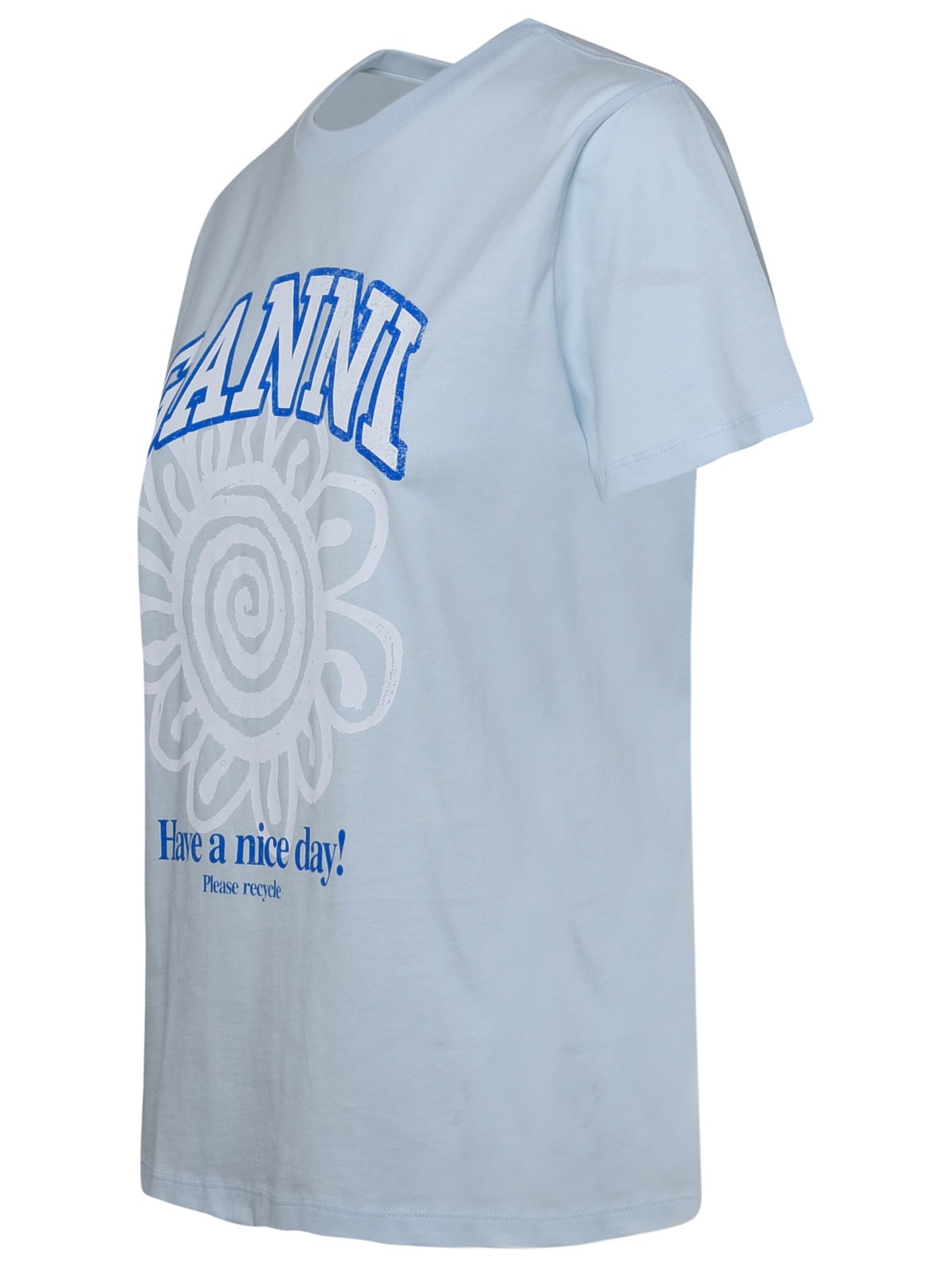 Shop Ganni Light Blue Cotton T-shirt